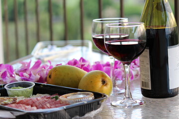 wine and fruit on the table