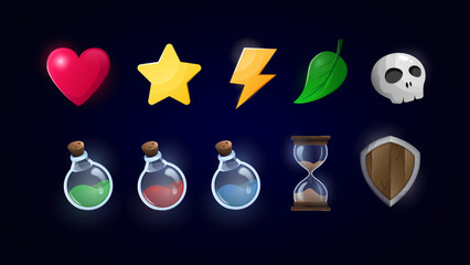 Set of Graphic Elements for Video Gaming. Vector illustration