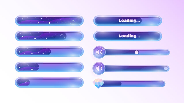 Gaming Graphic Design Cosmic collection. Life level, Loading, Sound and Diamond Elements. Vector illustration