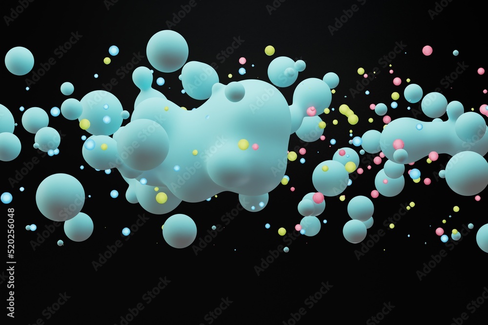 Aufkleber abstract background. deformed fluid bubbles of turquoise color along with small multi-colored bubble