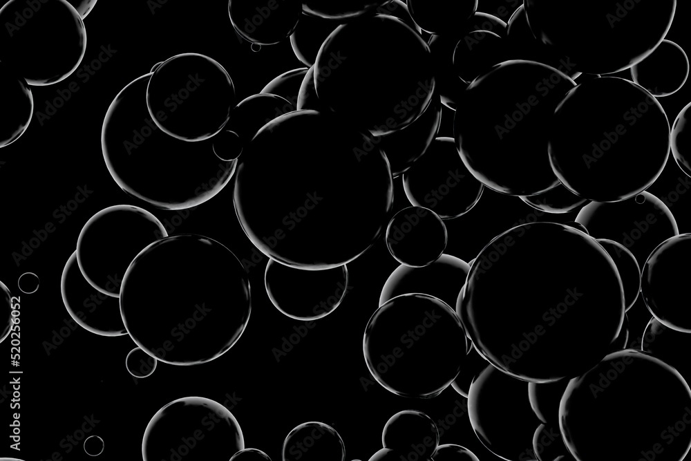 Aufkleber abstract background. transparent bubbles with a white outline on a black background. 3d render. 3d i