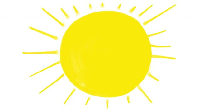 Animation of a yellow textured sun on a white screen. Cartoon celestial body in 4k with alpha channel.