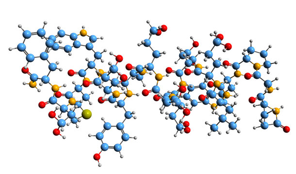  3D image of gastrin I skeletal formula - molecular chemical structure of protein hormone isolated on white background
