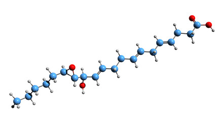 3D image of Hepoxilin В3 skeletal formula - molecular chemical structure of epoxyalcohol metabolite isolated on white background
