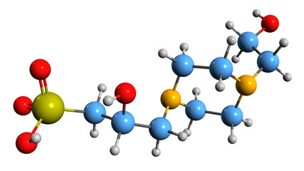  3D image of HEPPSO skeletal formula - molecular chemical structure of buffer isolated on white background
 - obrazy, fototapety, plakaty