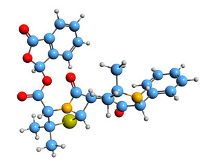  3D image of Hetacillin skeletal formula - molecular chemical structure of  beta-lactam antibiotic isolated on white background
