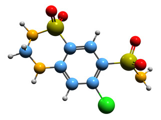  3D image of Hydrochlorothiazide skeletal formula - molecular chemical structure of  diuretic medication isolated on white background

