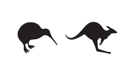 Kiwi icon for New Zealand and kangaroo icon for Australia