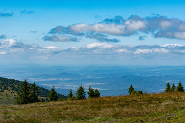 Beautiful view with forest and sky on mountains. Nature Jeseníky - Czech Republic - Europe.