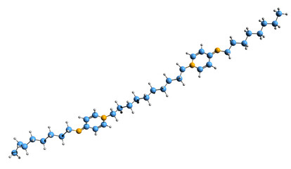  3D image of Octenidine dihydrochloride skeletal formula - molecular chemical structure of  cationic surfactant isolated on white background

