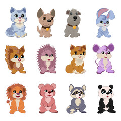 Fototapeta premium Cartoon cute animals set. Vector illustration