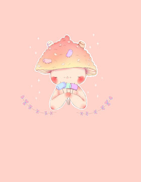Mushroom illustration Digital illustration Mushroom with marshmallow Cute mushroom Pink mushroom Cute illustration