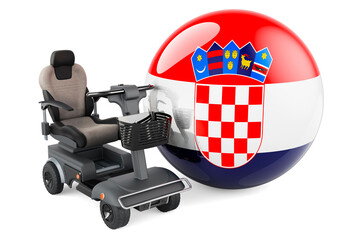 Croatian flag with indoor powerchair or electric wheelchair, 3D rendering