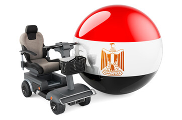 Egyptian flag with indoor powerchair or electric wheelchair, 3D rendering