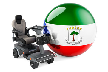 Equatoguinean Guinea flag with indoor powerchair or electric wheelchair, 3D rendering