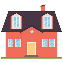 Red House with door and window flat design