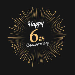 Fototapeta premium Happy 6th Anniversary with fireworks and star on dark background.