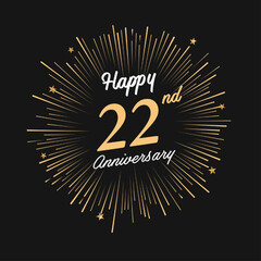 Happy 22nd Anniversary with fireworks and star on dark background.