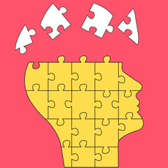 puzzle head with missing piece. Human silhouette puzzle. Creative medicine or business concept.alzheimer's,memory loss,disease concept.Brain and mental health.