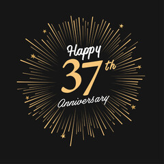 Fototapeta premium Happy 37th Anniversary with fireworks and star on dark background.