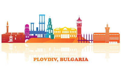 Colourfull Skyline panorama of city of Plovdiv, Bulgaria - vector illustration