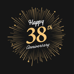 Happy 38th Anniversary with fireworks and star on dark background.