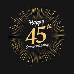 Fototapeta premium Happy 45th Anniversary with fireworks and star on dark background.