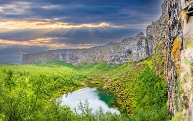 Photo of volcanic gorge Asbyrgi on Iceland during daytime - Powered by Adobe
