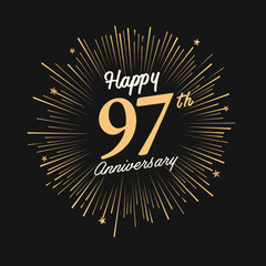 Fototapeta premium Happy 97th Anniversary with fireworks and star on dark background.