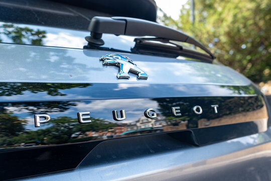 London- July 2022: Peugeot e 208 electric and hybrid model from French car manufacturer.