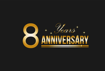 8 years anniversary gold glitter. Decorative element for postcards, banners, posters, greetings and birthday.