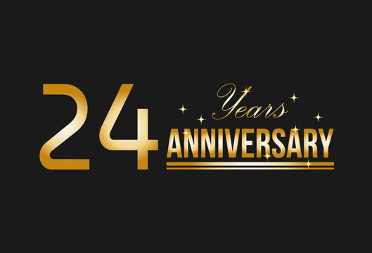 24 years anniversary gold glitter. Decorative element for postcards, banners, posters, greetings and birthday.