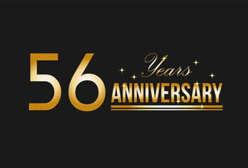 56 years anniversary gold glitter. Decorative element for postcards, banners, posters, greetings and birthday.