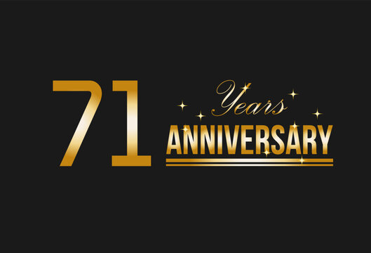 71 years anniversary gold glitter. Decorative element for postcards, banners, posters, greetings and birthday.