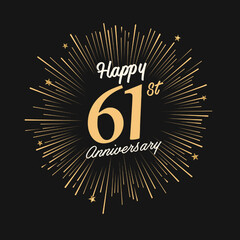 Fototapeta premium Happy 61st Anniversary with fireworks and star on dark background.