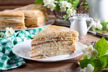 Slice of Cake. Sponge cake. Homemade baking concept