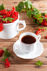 Natural vitamin tea with fresh red currant berries, summer fruit harvest