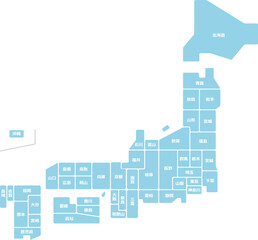日本地図_県名あり_水色_ベクターイラスト