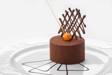 Bright chocolate brownie, food photography.