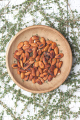Roasted almond nut, food photography.