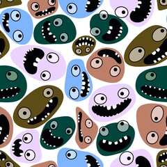 Fototapeta premium Cartoon kids store monsters seamless aliens pattern for clothes print and wrapping and school notebooks and fabrics