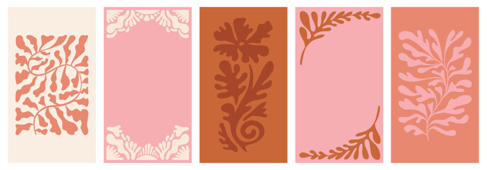 Vector illustration in simple naive and hippie groovy style - flowers and plants, design templates, frames and prints with copy space for text for social media and posters