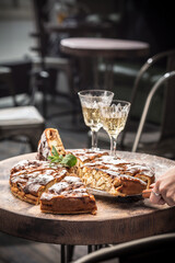Apple pie on the restaurant table, food photography