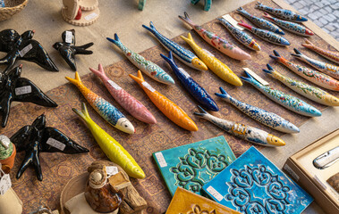 Typical Souvenirs at souvenir shopping in Porto city. Portugal