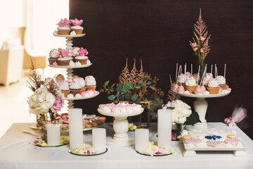 Rows of desserts on the wedding table