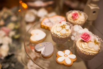 Rows of desserts on the wedding table