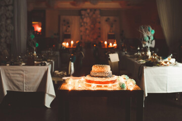 Multilevel wedding cake decorated with various patterns