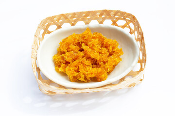 Pineapple paste or jam on white background.