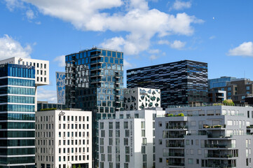 Fototapeta na wymiar Modern buildings in the Bar Code district of downtown Oslo, Norway 