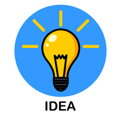 Yellow light bulb with the inscription idea. Vector illustration.